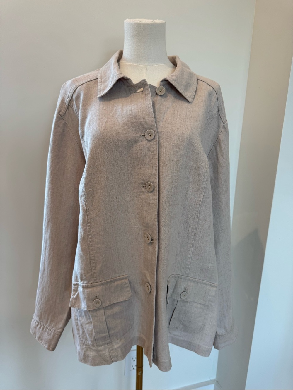 Charter Club Light Tan Linen Button-Front Utility Jacket